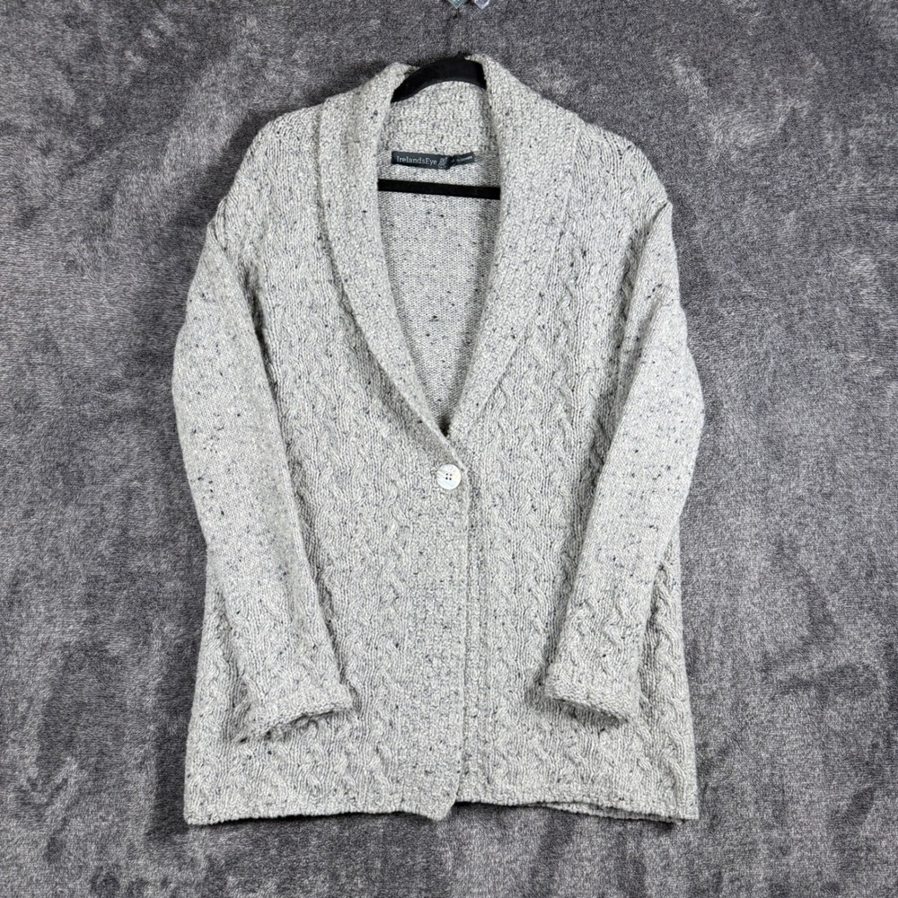 IrelandsEye Dublin Wool Cashmere Cable Knit Shawl Cardigan Grey Ireland XS